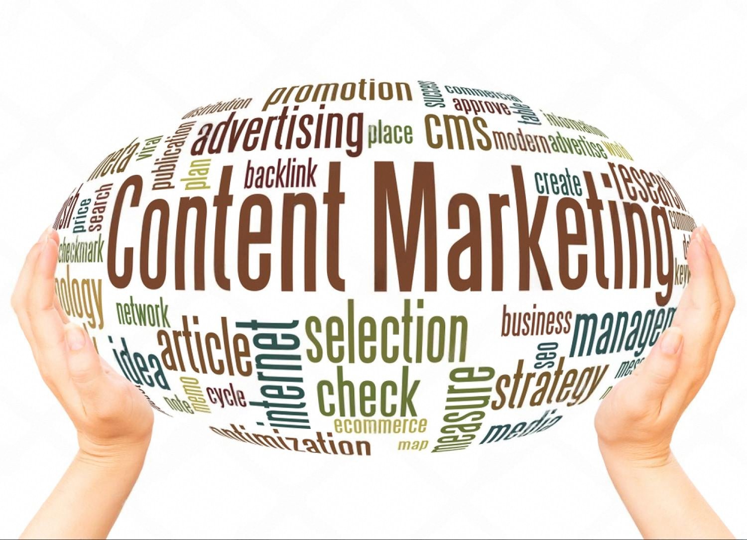 Content marketing word cloud showing backlink, strategy and SEO terms